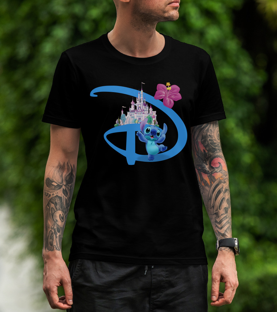 Stitch Disney Castle Hibiscus Flower T-Shirt