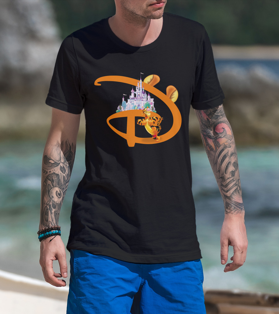 Tigger Disney Castle Icon With Orange D And Ears T-Shirt