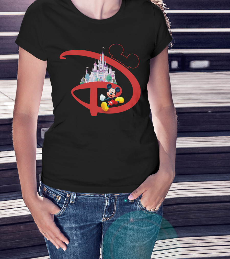 Mickey Mouse Disney Castle Icon With Red Disney Initials T-Shirt