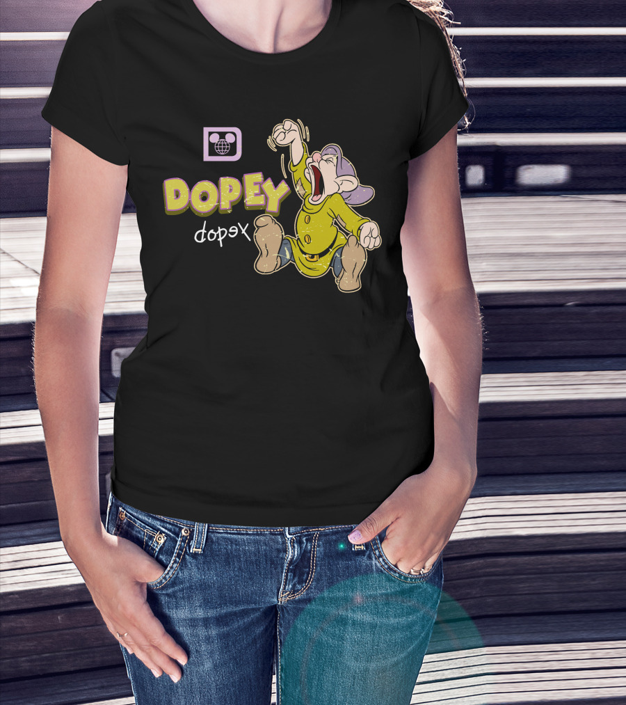 Dopey Yawning Character Illustration With Double Text And Ear T-Shirt