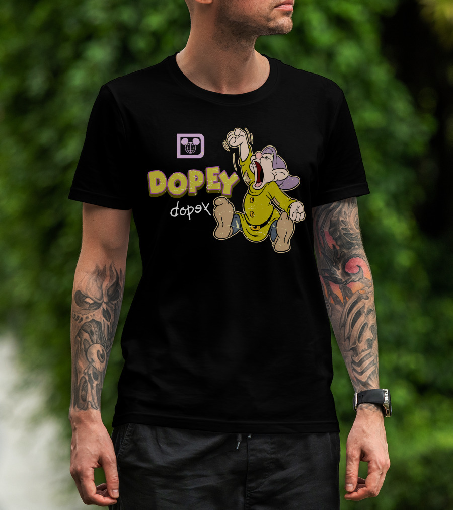 Dopey Yawning Character Illustration With Double Text And Ear T-Shirt