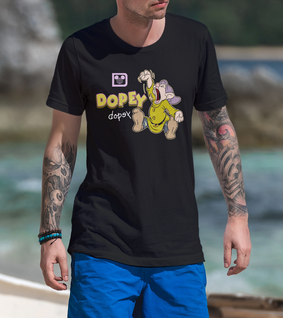 Dopey Yawning Character Illustration With Double Text And Ear T-Shirt