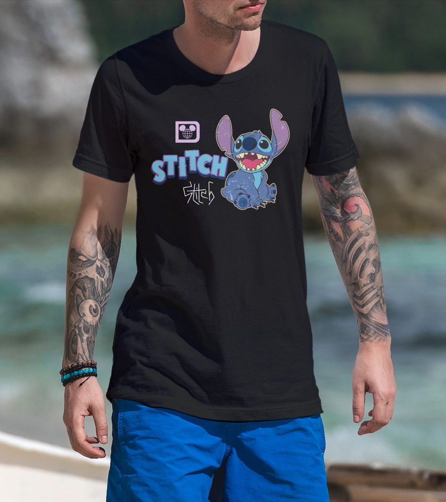 Disney Stitch Blue Alien Character With World Globe T-Shirt