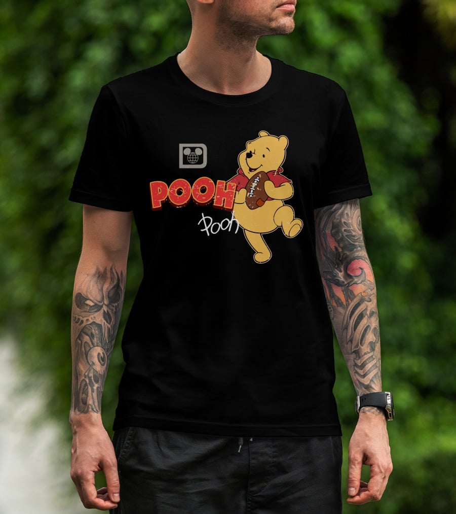 Pooh Football Holding Iconic Character With Vintage T-Shirt