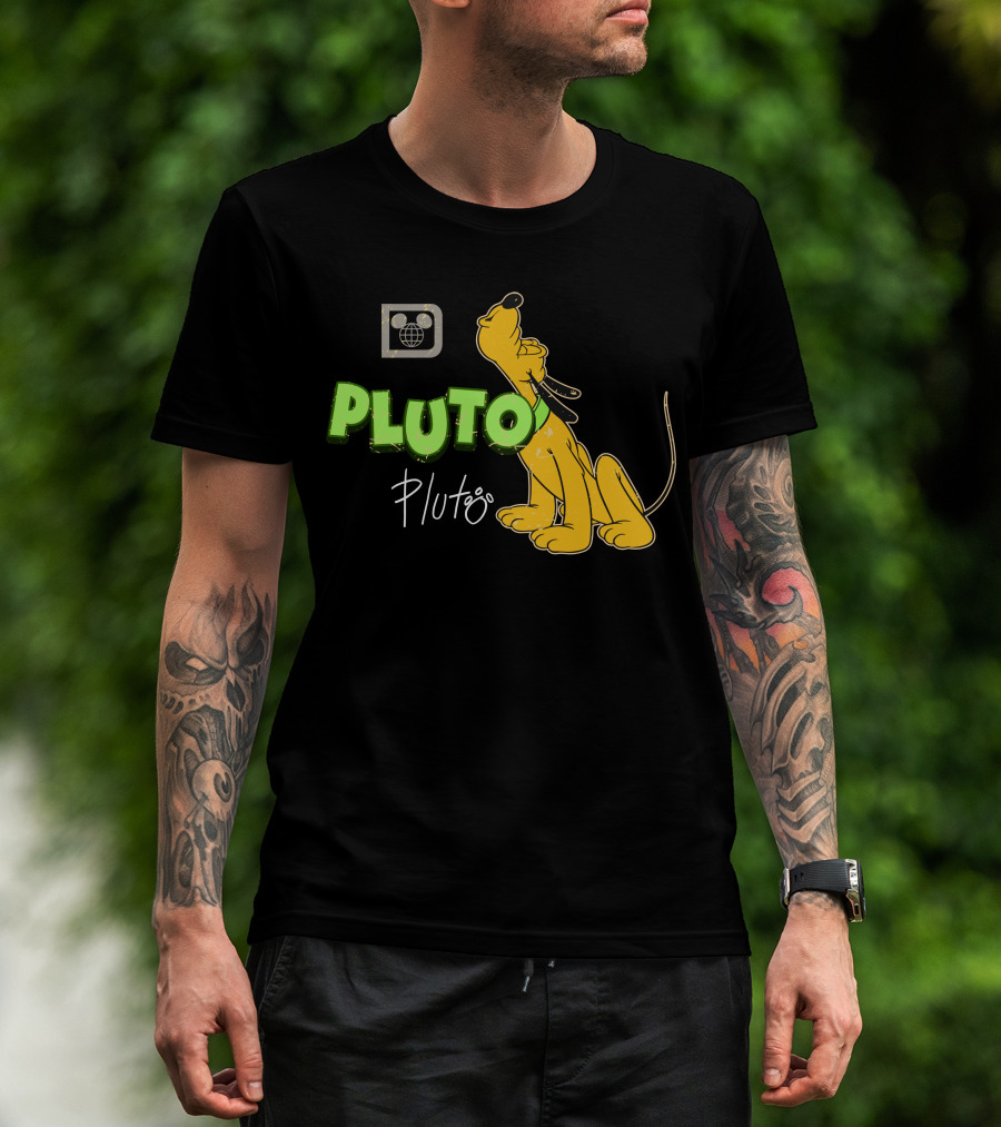 Disney Pluto Green Text Iconic Cartoon Dog T-Shirt