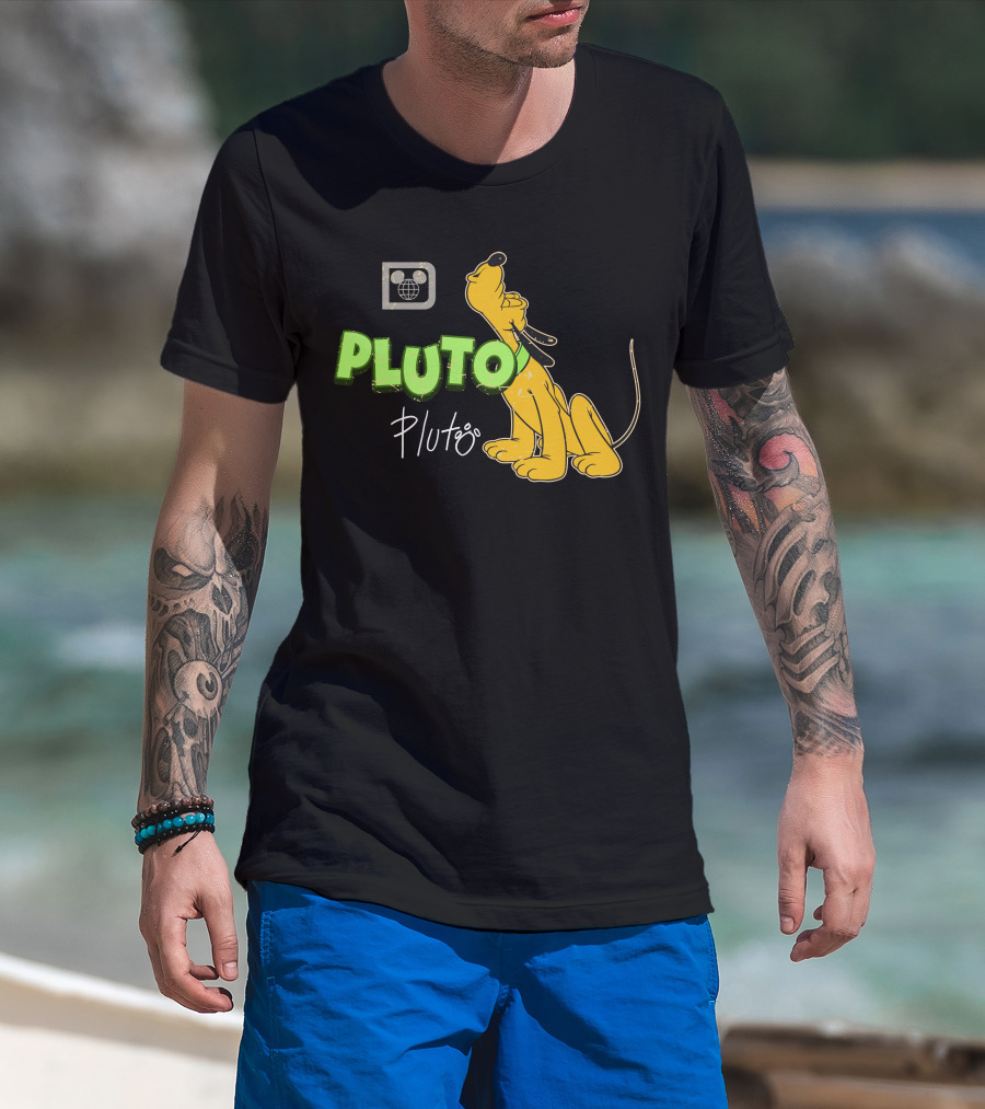 Disney Pluto Green Text Iconic Cartoon Dog T-Shirt