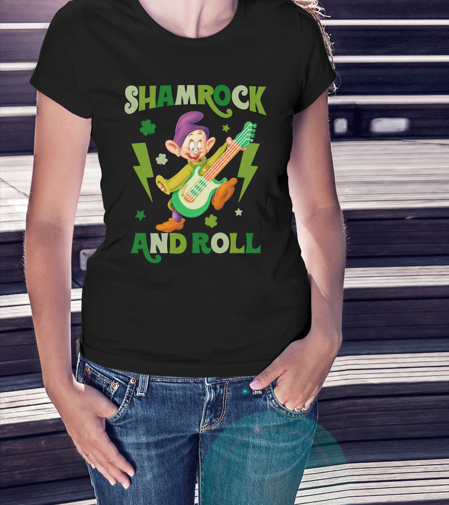 Shamrock And Roll Dopey Guitar Stars Clovers Lightning T-Shirt