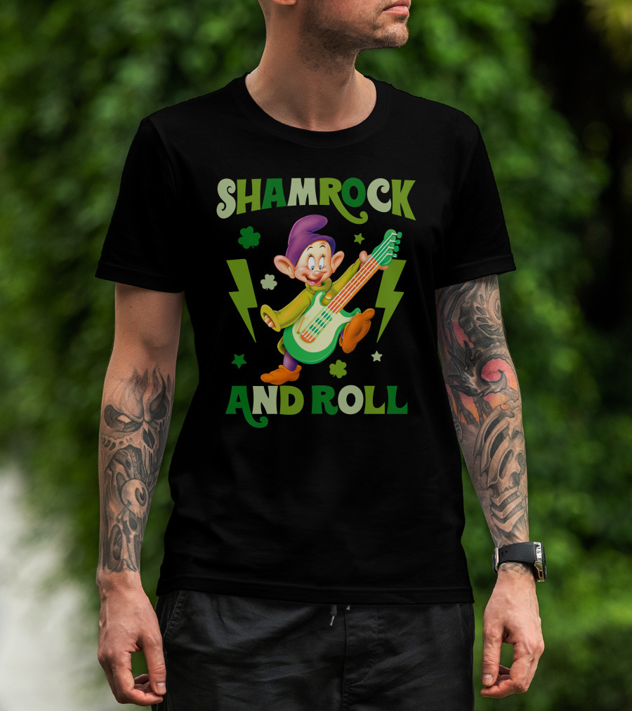 Shamrock And Roll Dopey Guitar Stars Clovers Lightning T-Shirt