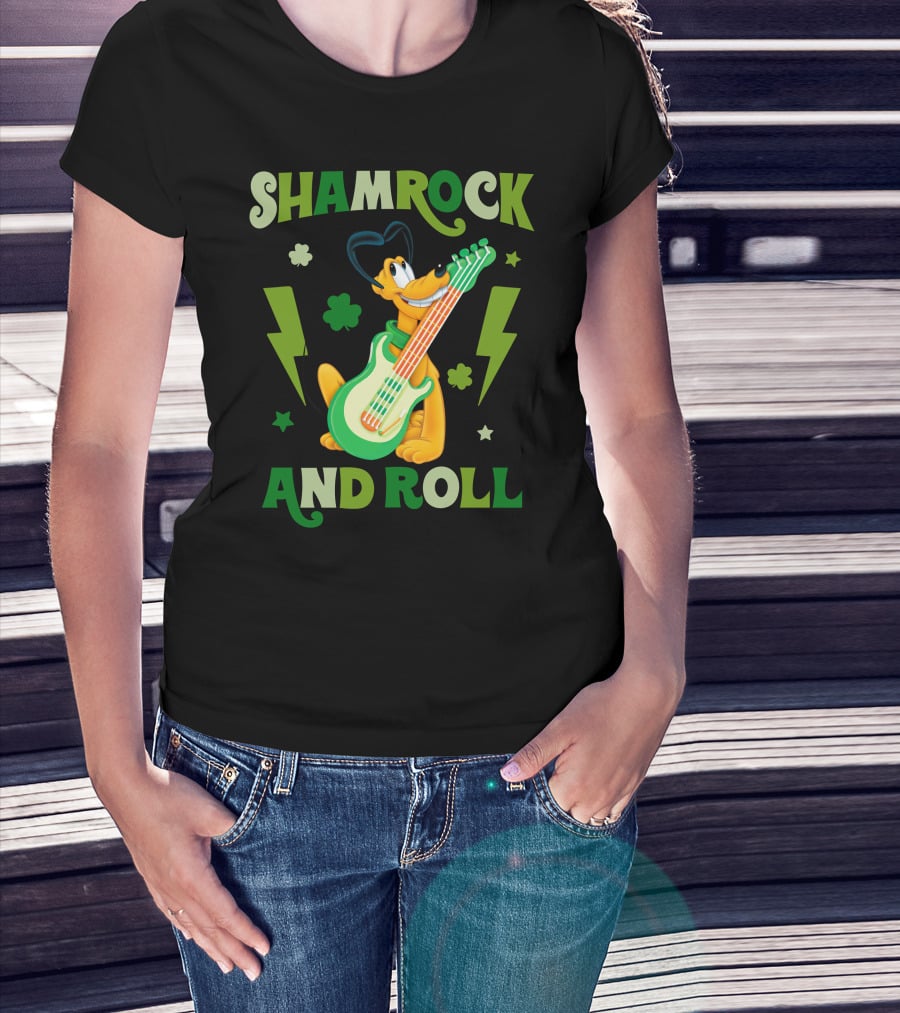 Shamrock And Roll Pluto Guitar Cartoon Character T-Shirt