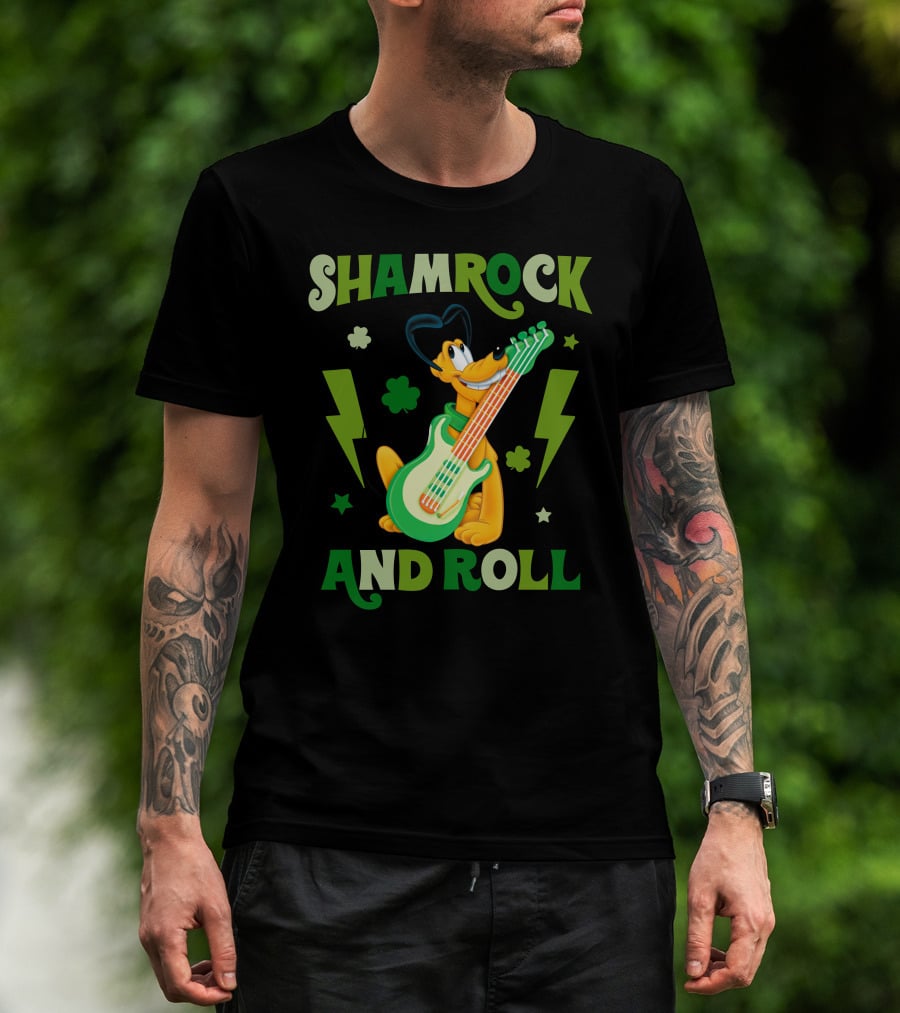 Shamrock And Roll Pluto Guitar Cartoon Character T-Shirt