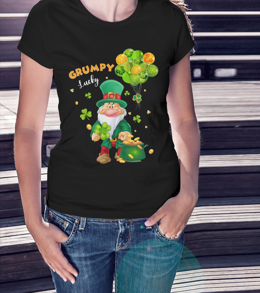 Grumpy Lucky Leprechaun With Shamrocks And Gold Coins T-Shirt