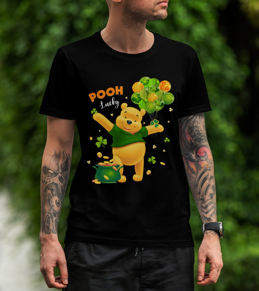 Pooh Lucky Balloons And Clover Celebration T-Shirt