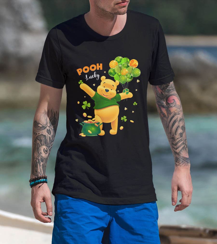 Pooh Lucky Balloons And Clover Celebration T-Shirt