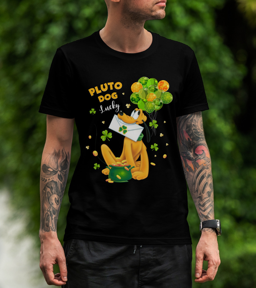 Pluto Dog Lucky Balloons And Clover Coins T-Shirt