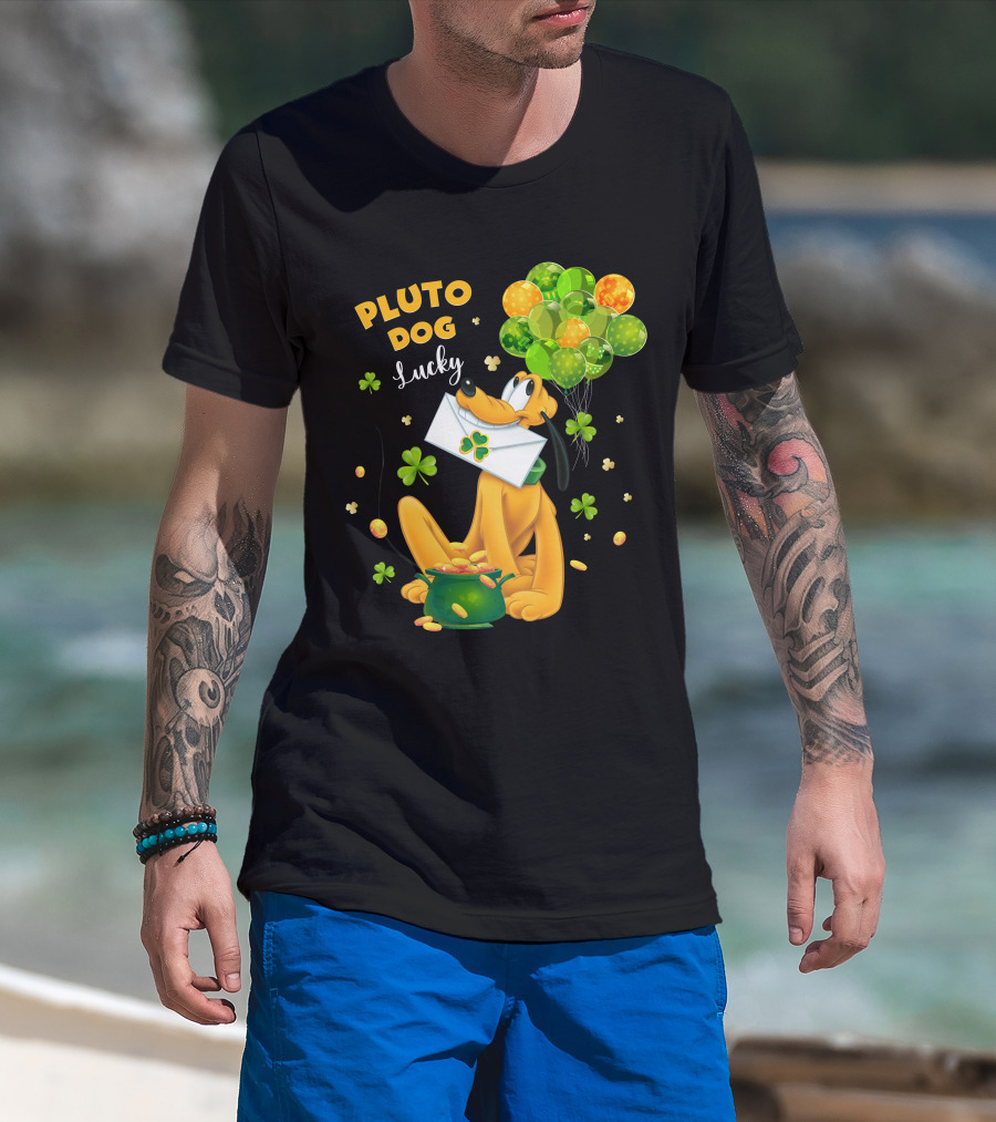 Pluto Dog Lucky Balloons And Clover Coins T-Shirt