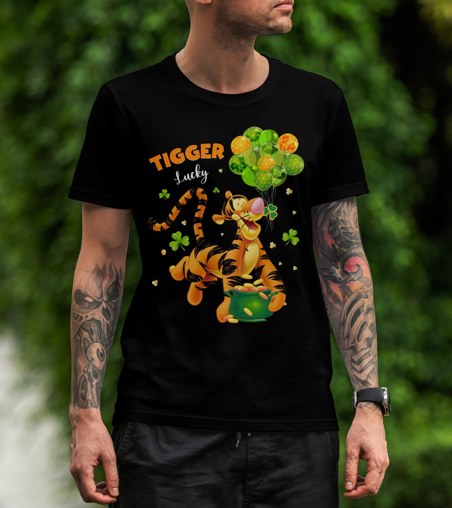 Tigger Lucky Balloons And Shamrocks With Gold Coins T-Shirt