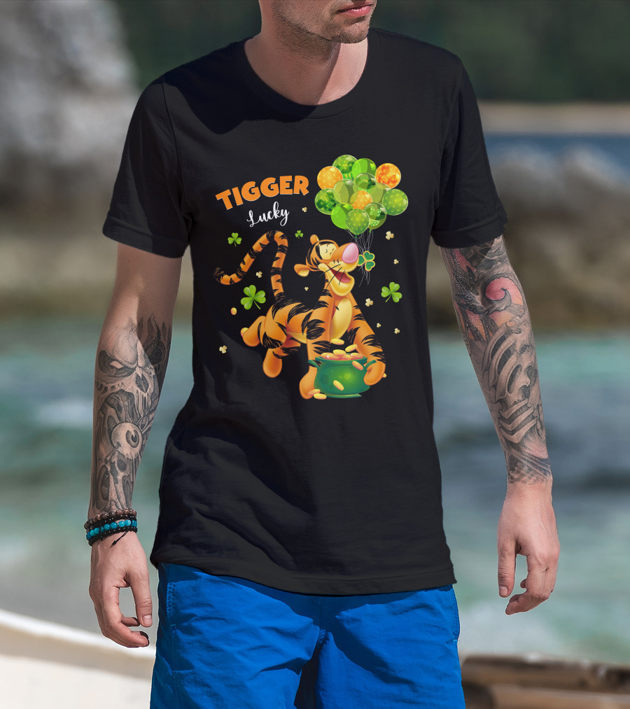 Tigger Lucky Balloons And Shamrocks With Gold Coins T-Shirt