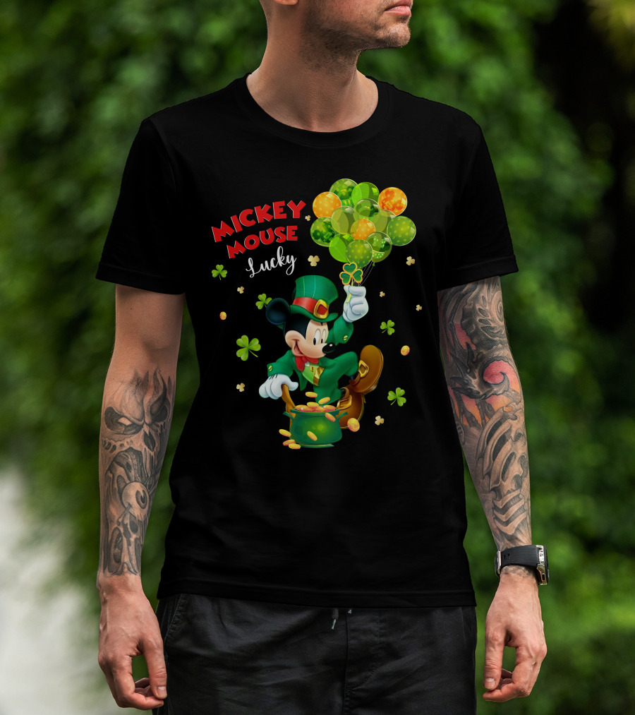 Mickey Mouse Lucky St. Patrick's Day Shamrocks And Gold T-Shirt