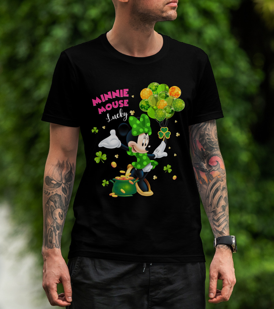 Minnie Mouse Lucky Balloons Shamrocks Coins T-Shirt