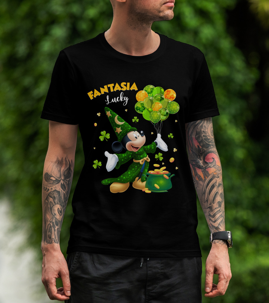Fantasia Lucky Green Mickey With Balloons And Gold Coins T-Shirt