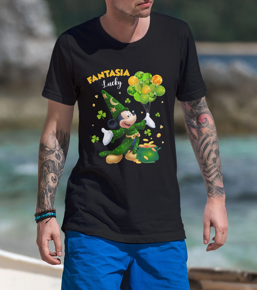 Fantasia Lucky Green Mickey With Balloons And Gold Coins T-Shirt