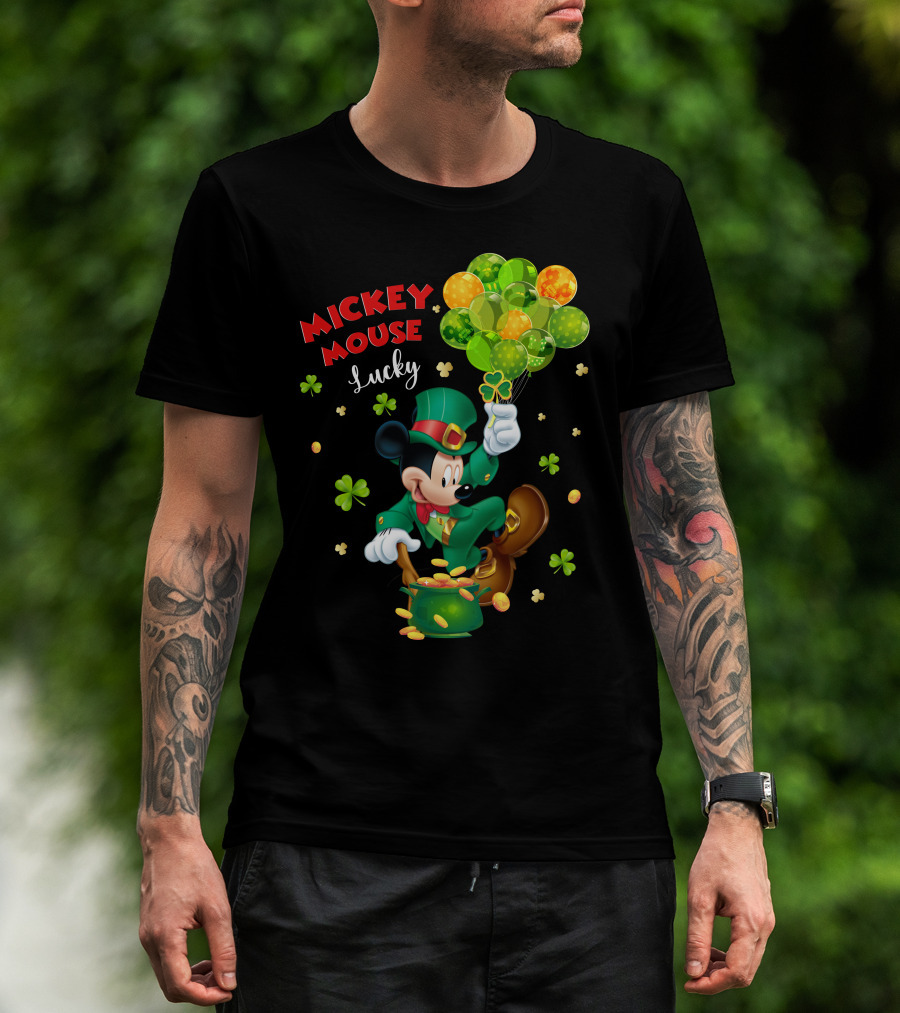 Mickey Mouse Lucky Shamrock Balloons Leprechaun Coins T-Shirt