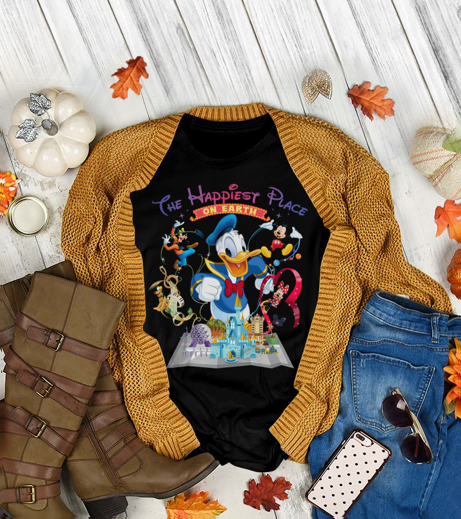 The Happiest Place On Earth Donald Duck And Disney Characters T-Shirt