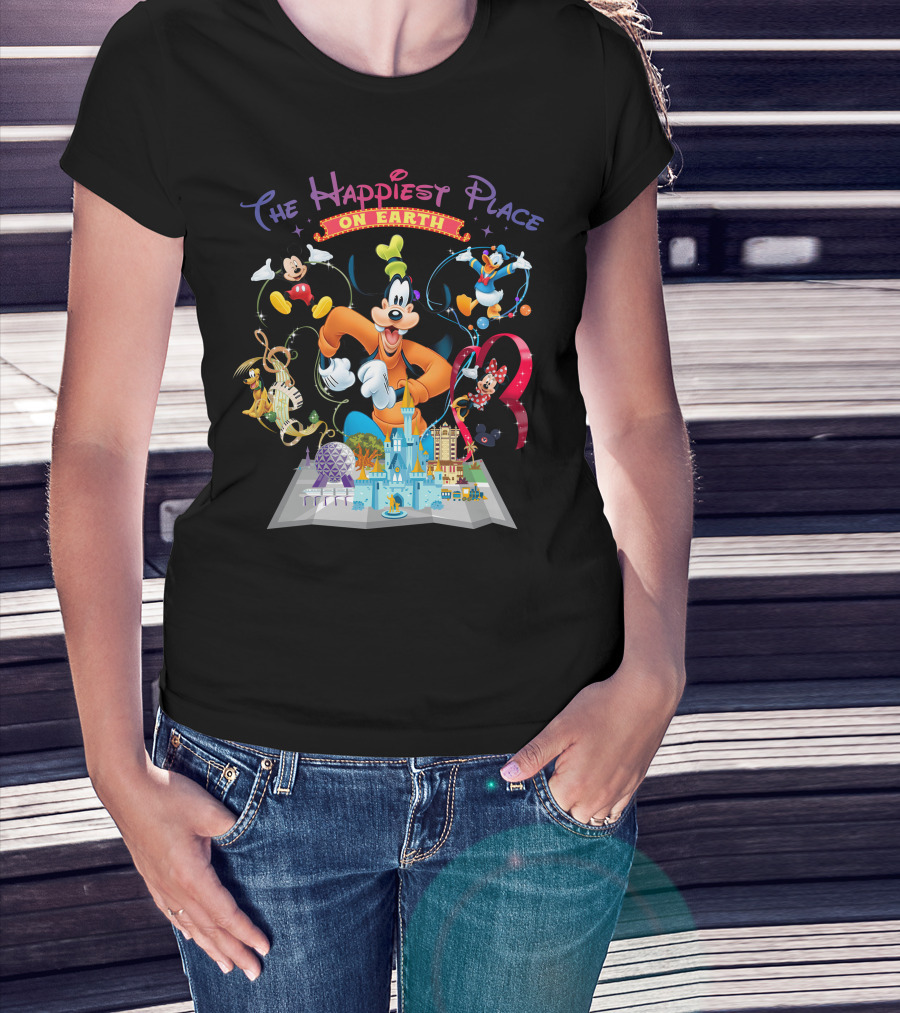 The Happiest Place On Earth Goofy Mickey Mouse Donald Duck Minnie Mouse Disneyland T-Shirt