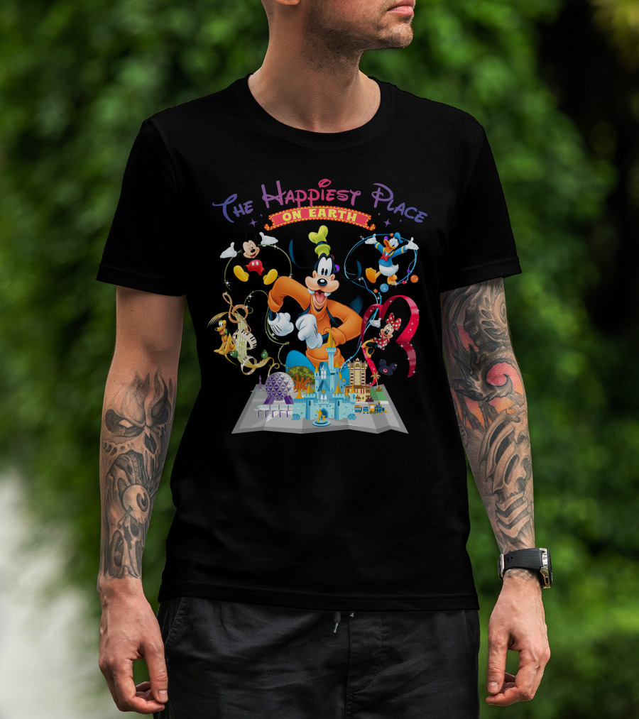 The Happiest Place On Earth Goofy Mickey Mouse Donald Duck Minnie Mouse Disneyland T-Shirt