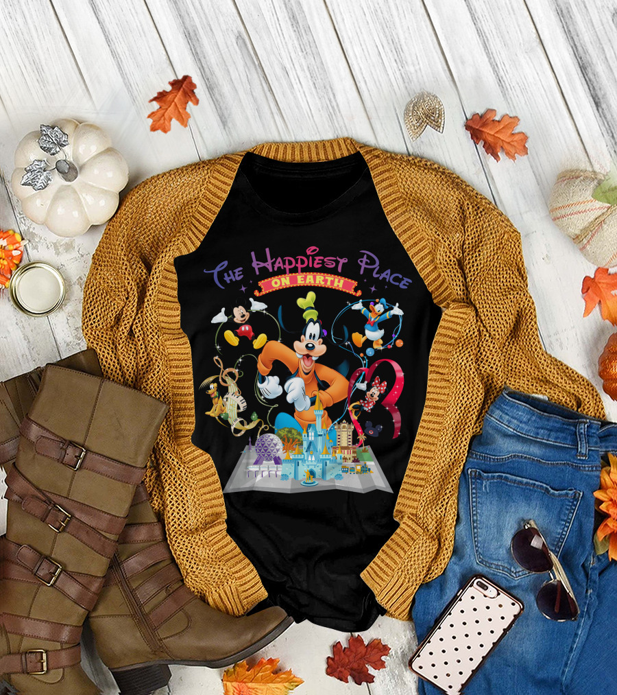 The Happiest Place On Earth Goofy Mickey Mouse Donald Duck Minnie Mouse Disneyland T-Shirt