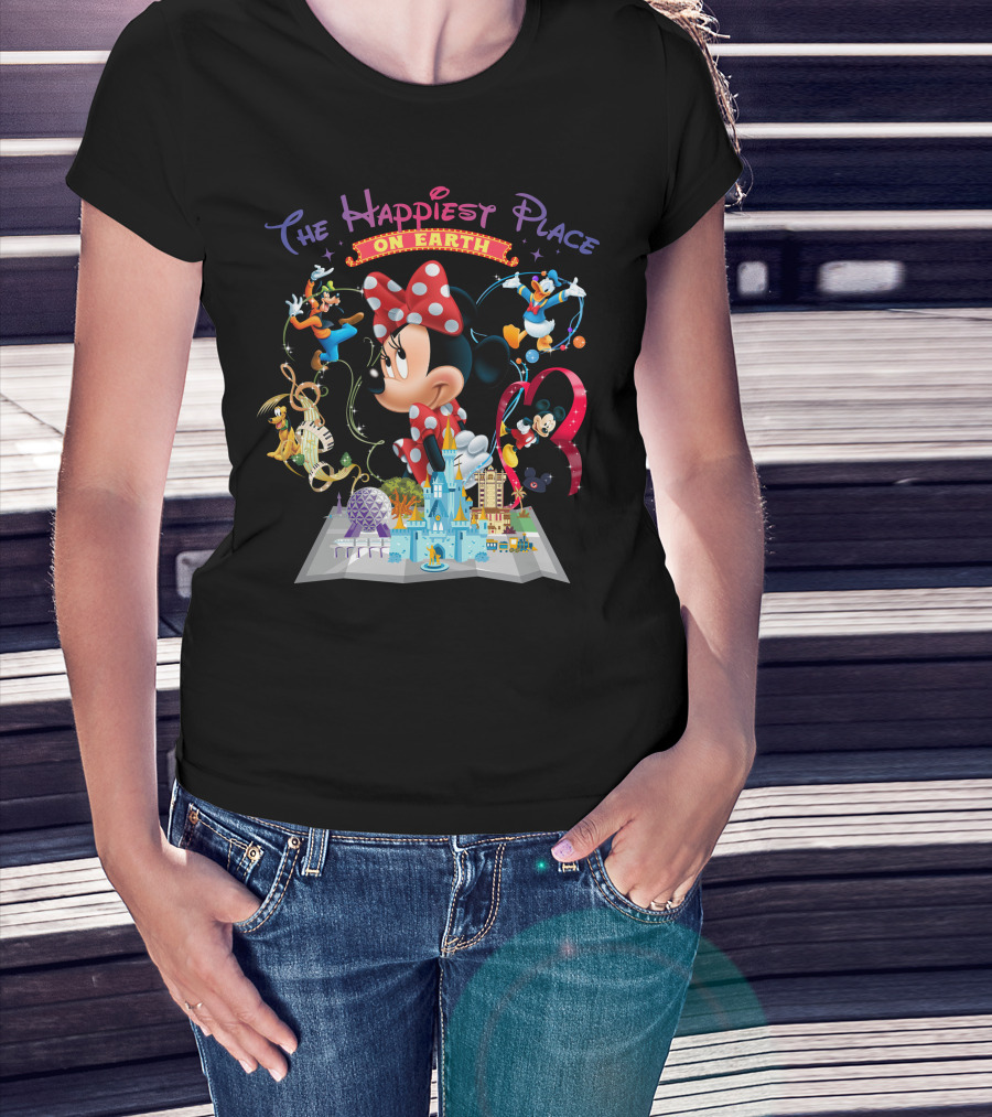 Minnie The Happiest Place On Earth Disney Characters And Castle T-Shirt