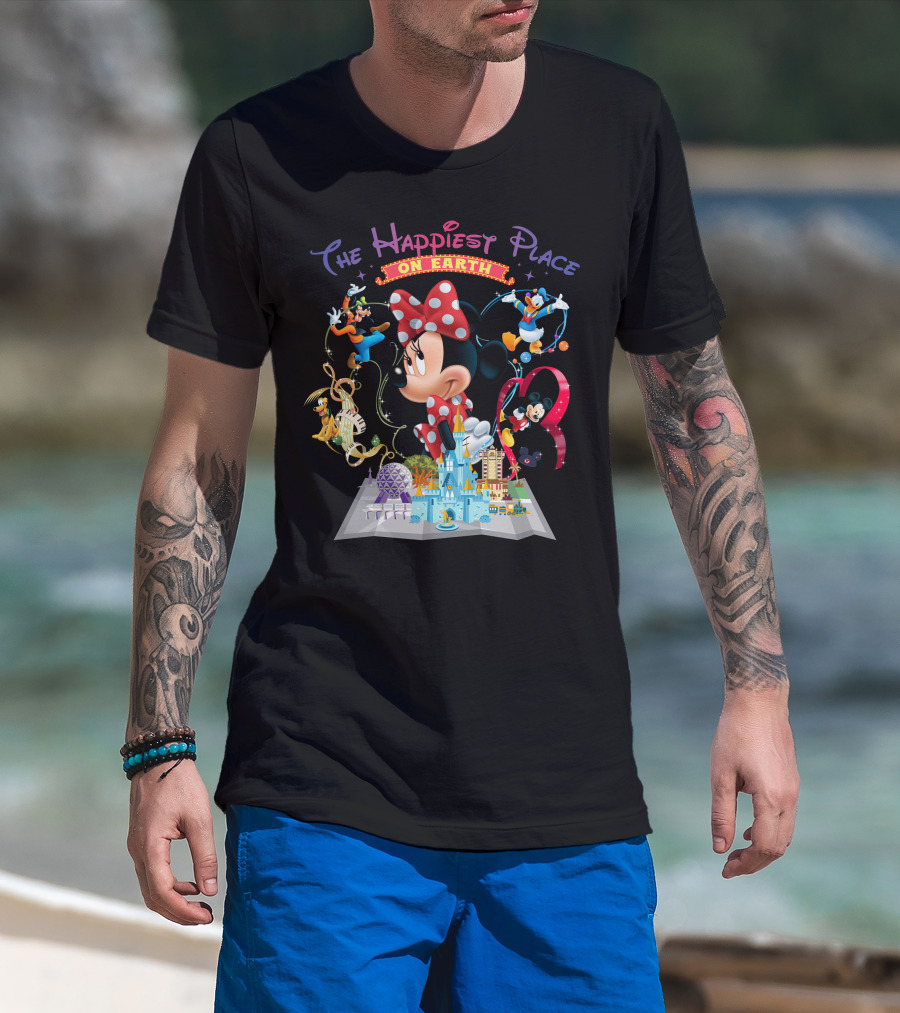 Minnie The Happiest Place On Earth Disney Characters And Castle T-Shirt