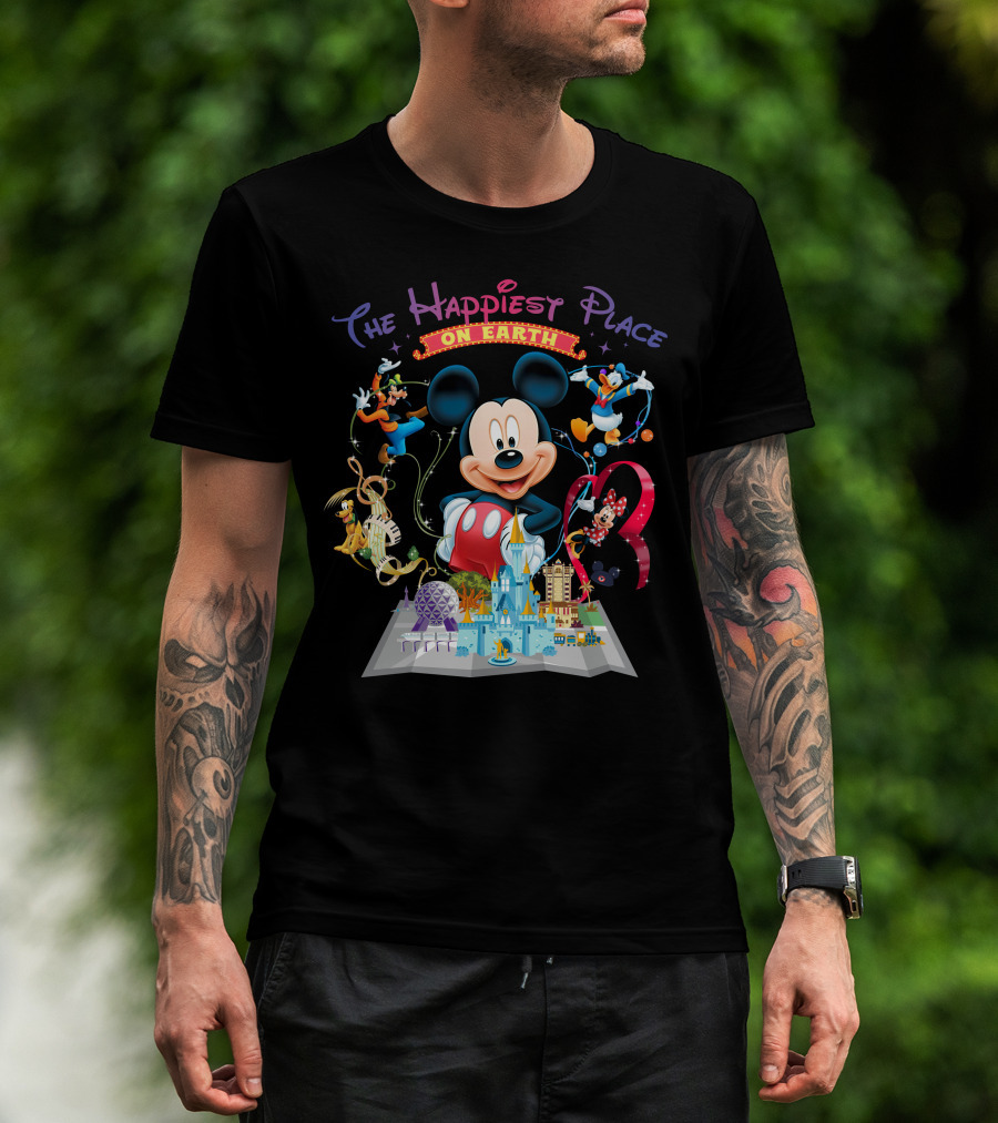 The Happiest Place On Earth Mickey Mouse Disney Characters And Castle T-Shirt