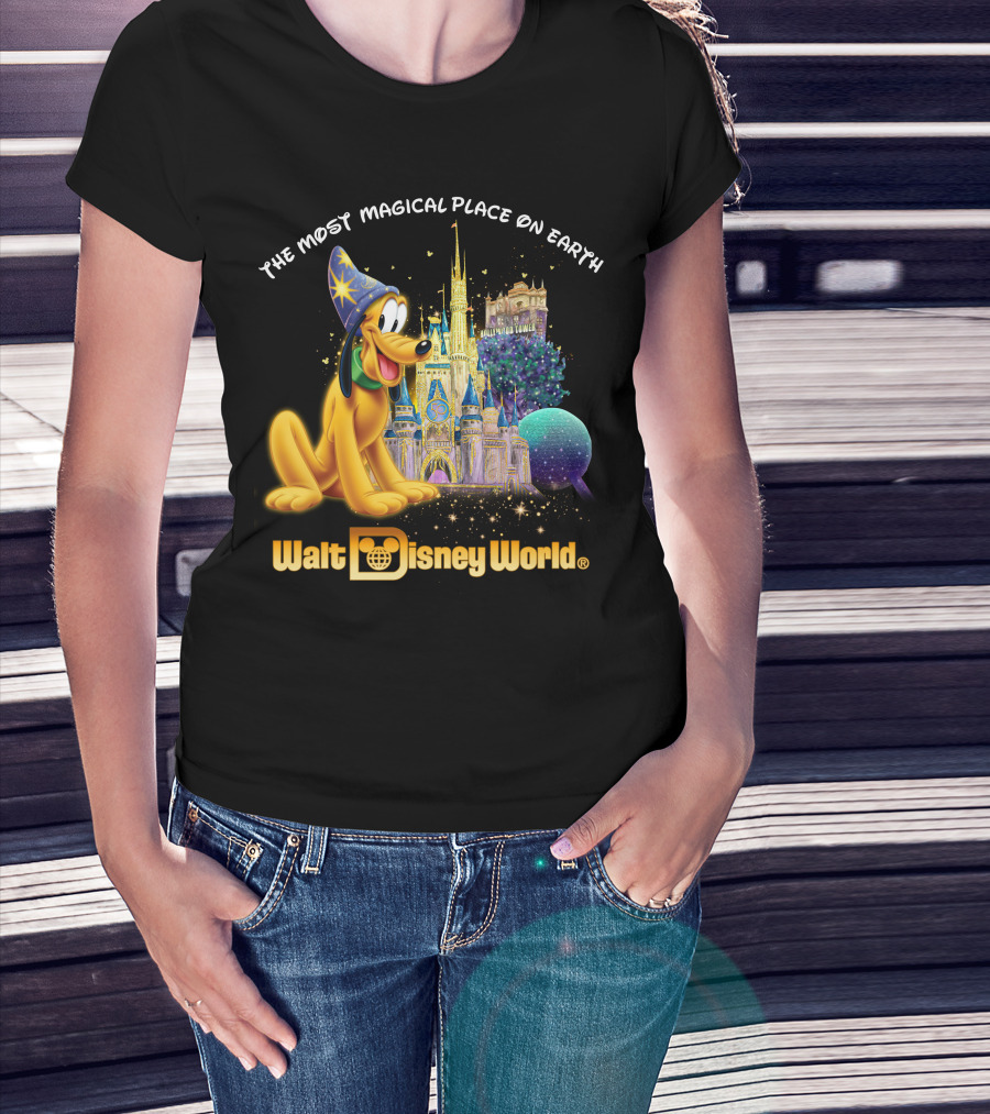Walt Disney World The Most Magical Place On Earth Pluto Magical Castle T-Shirt