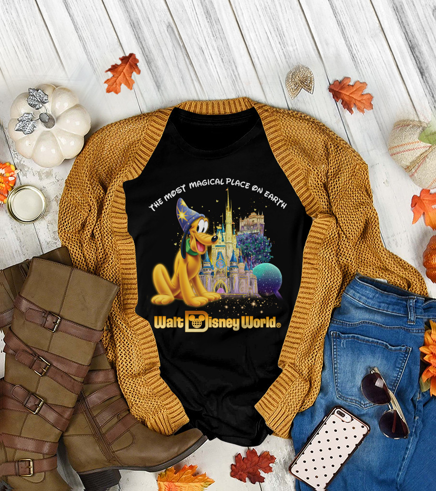 Walt Disney World The Most Magical Place On Earth Pluto Magical Castle T-Shirt