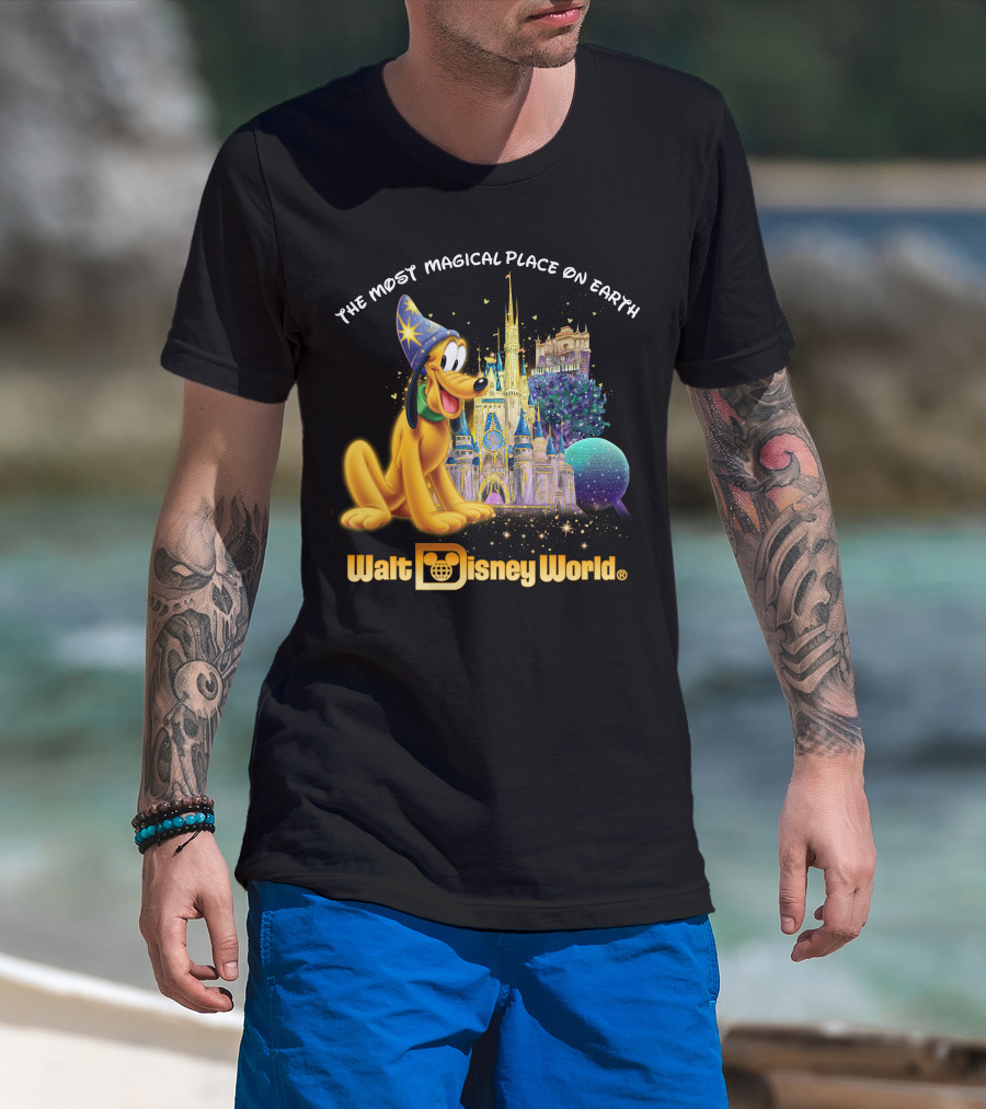 Walt Disney World The Most Magical Place On Earth Pluto Magical Castle T-Shirt