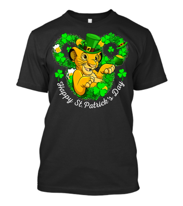 Simba Happy St. Patrick's Day With Shamrock And Green Hat T-Shirt