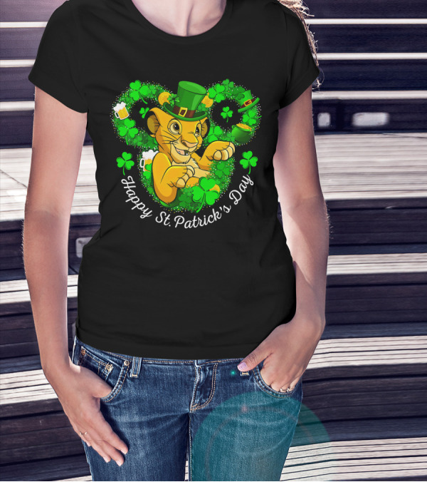 Simba Happy St. Patrick's Day With Shamrock And Green Hat T-Shirt