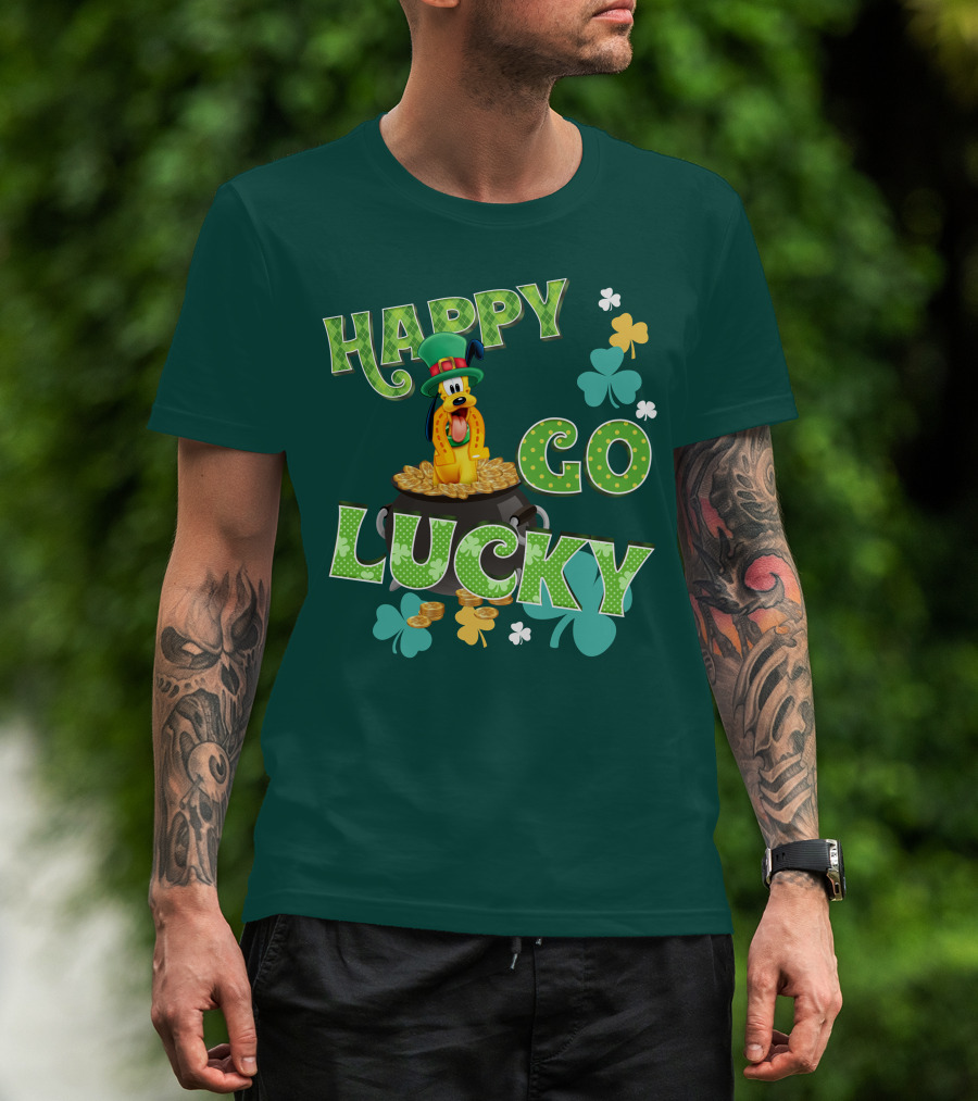 Happy Go Lucky Pluto St. Patrick's Day Theme With Lucky Charms And Gold Coins T-Shirt