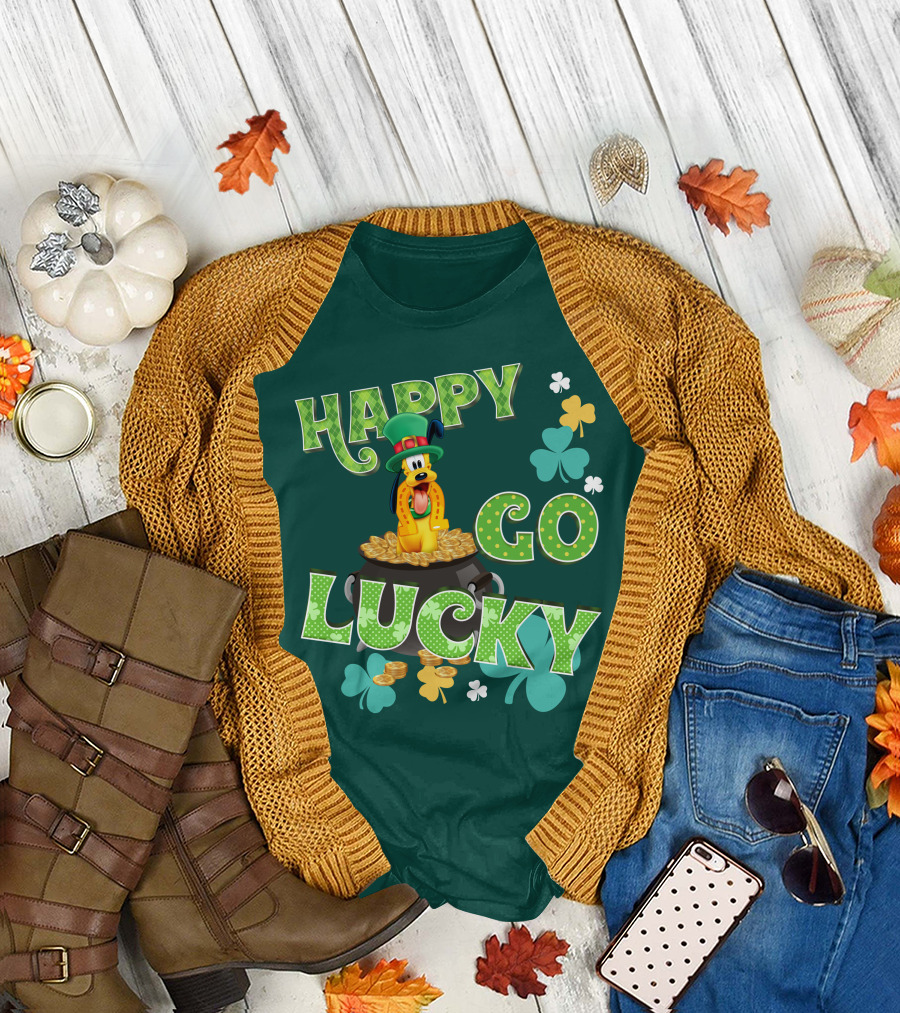 Happy Go Lucky Pluto St. Patrick's Day Theme With Lucky Charms And Gold Coins T-Shirt