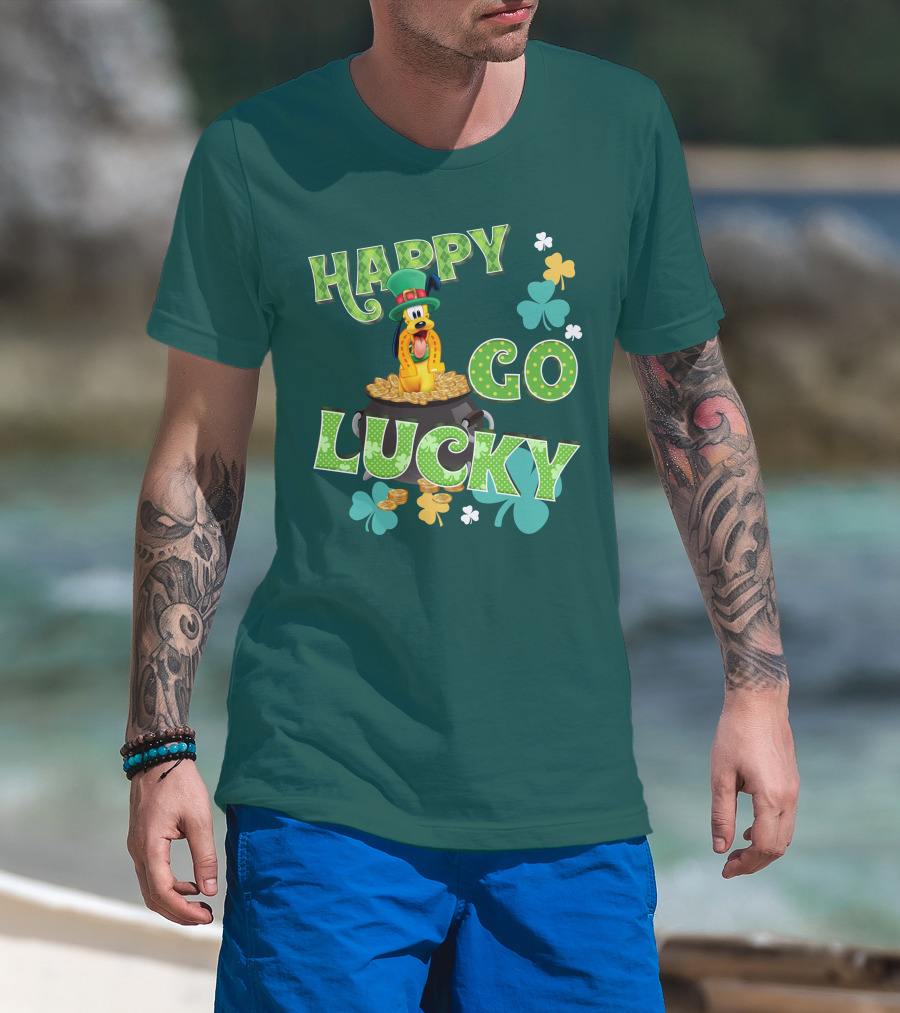 Happy Go Lucky Pluto St. Patrick's Day Theme With Lucky Charms And Gold Coins T-Shirt