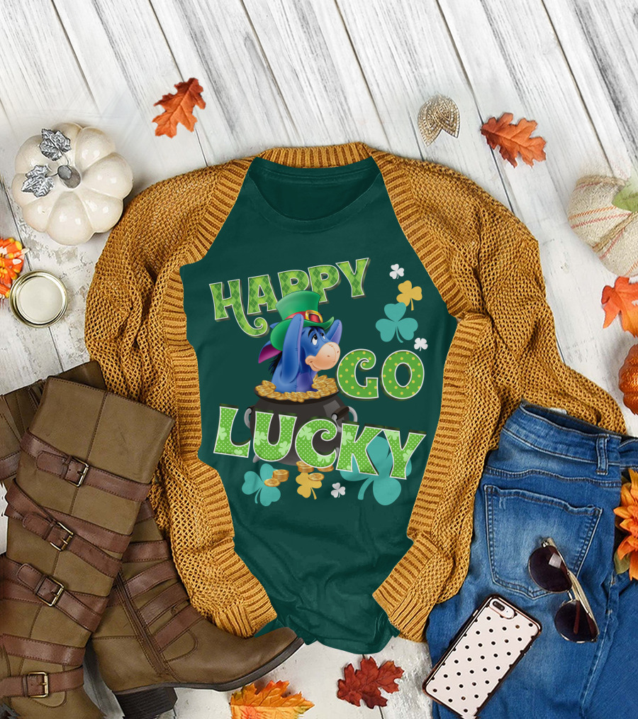 Eeyore Happy Go Lucky St. Patrick's Day Pot Of Gold T-Shirt