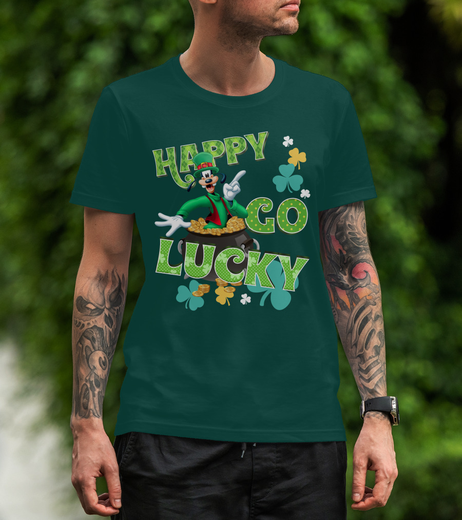 Happy Go Lucky Goofy Pot Of Gold Shamrocks T-Shirt