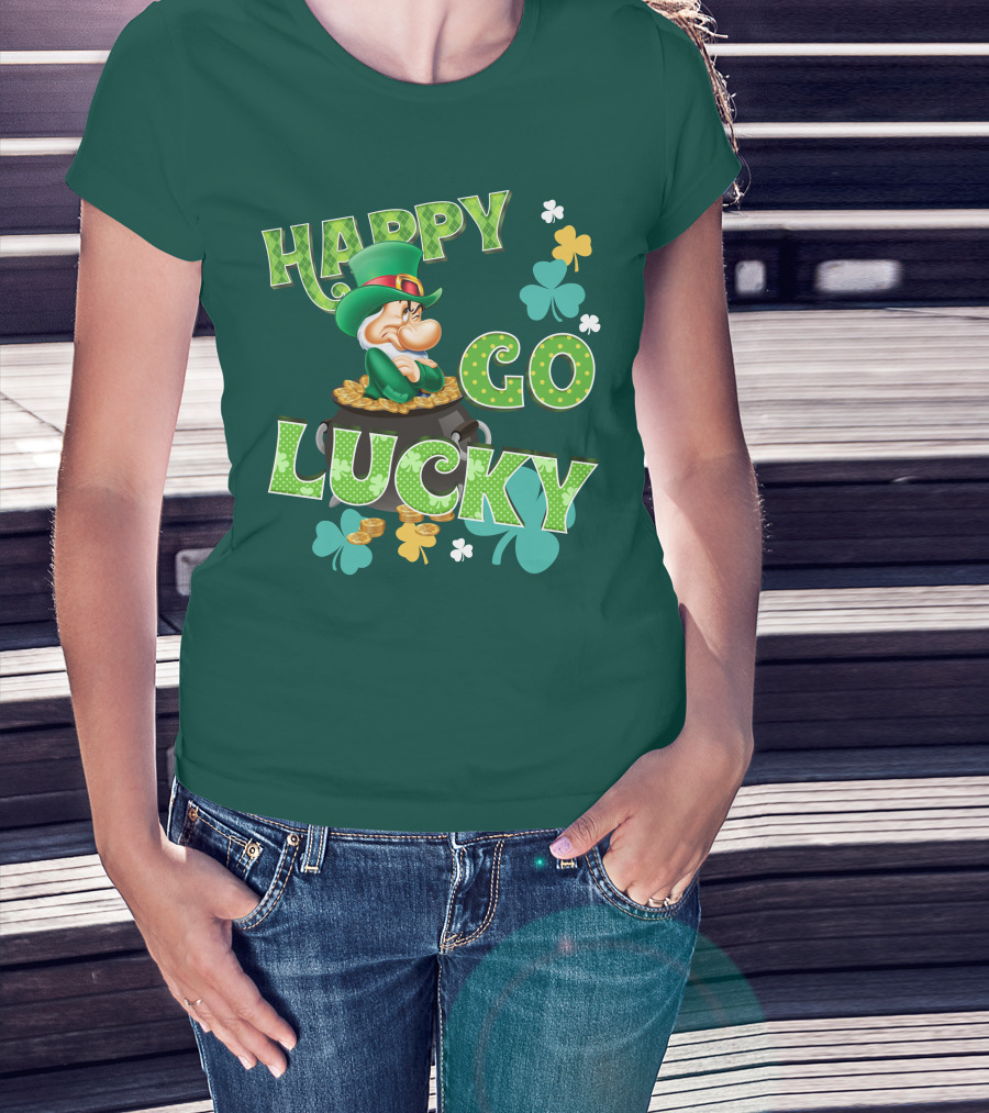 Happy Go Lucky Grumpy Dwarf Leprechaun Pot Of Gold Shamrocks T-Shirt
