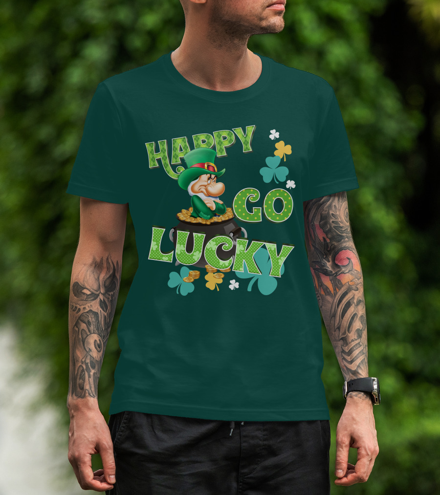 Happy Go Lucky Grumpy Dwarf Leprechaun Pot Of Gold Shamrocks T-Shirt