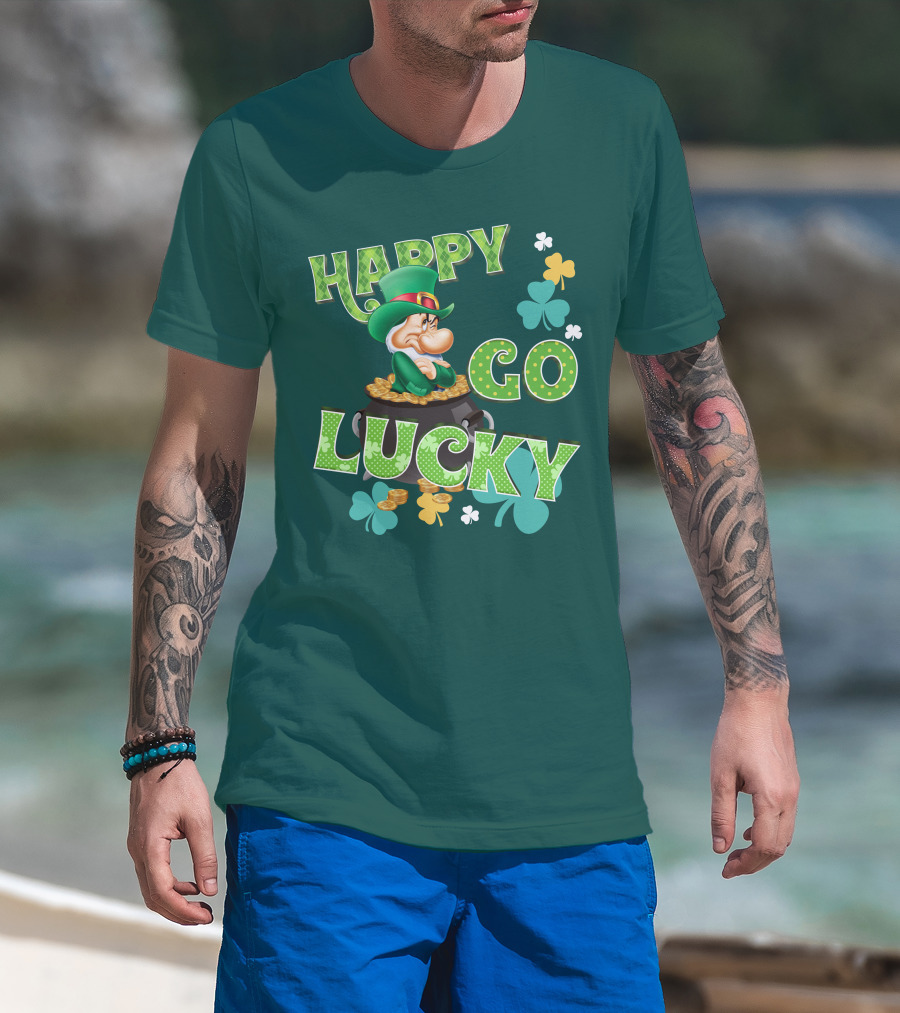 Happy Go Lucky Grumpy Dwarf Leprechaun Pot Of Gold Shamrocks T-Shirt