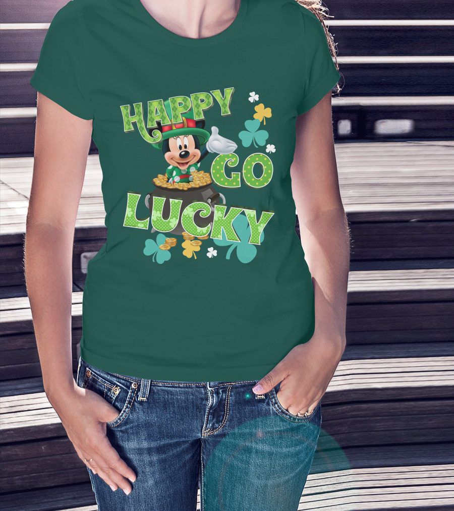 Happy Go Lucky Minnie Mouse Shamrock Pot Of Gold T-Shirt