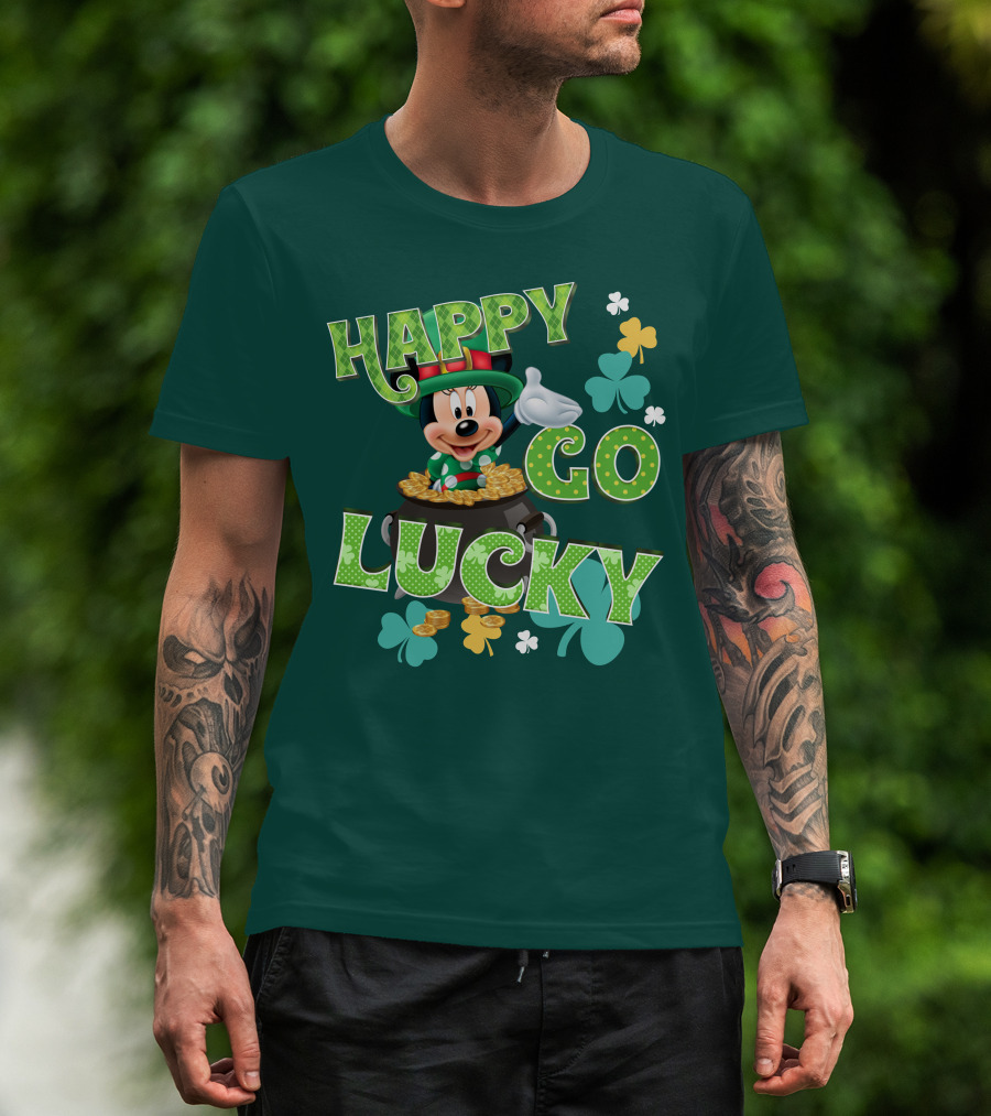 Happy Go Lucky Minnie Mouse Shamrock Pot Of Gold T-Shirt
