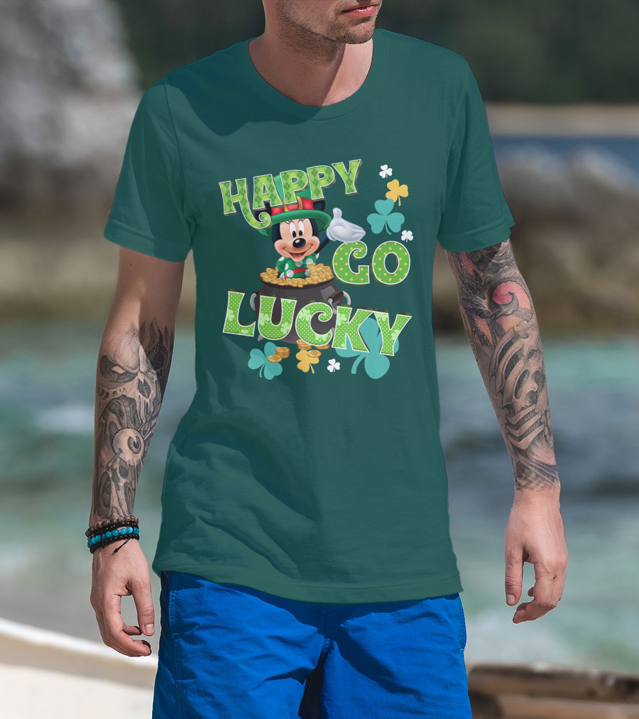 Happy Go Lucky Minnie Mouse Shamrock Pot Of Gold T-Shirt