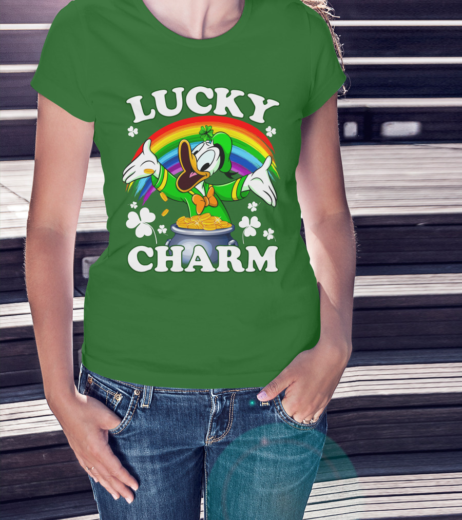 Lucky Charm Donald Duck Pot Of Gold Shamrocks Rainbow T-Shirt